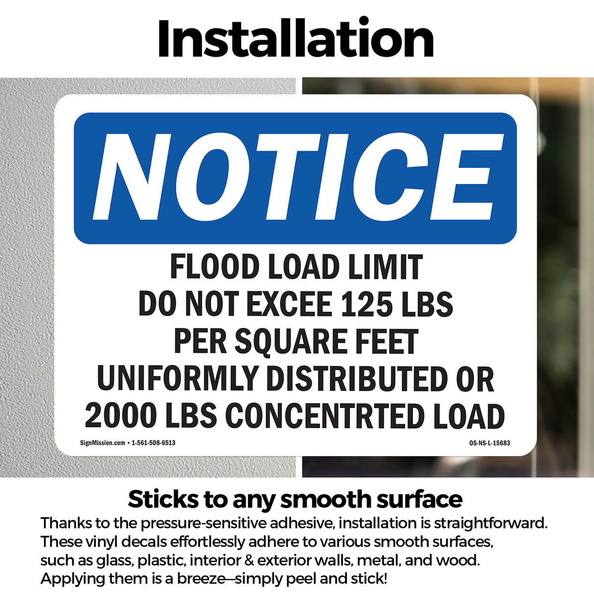 NOTICE Floor Load Limit Do Not Exceed 125