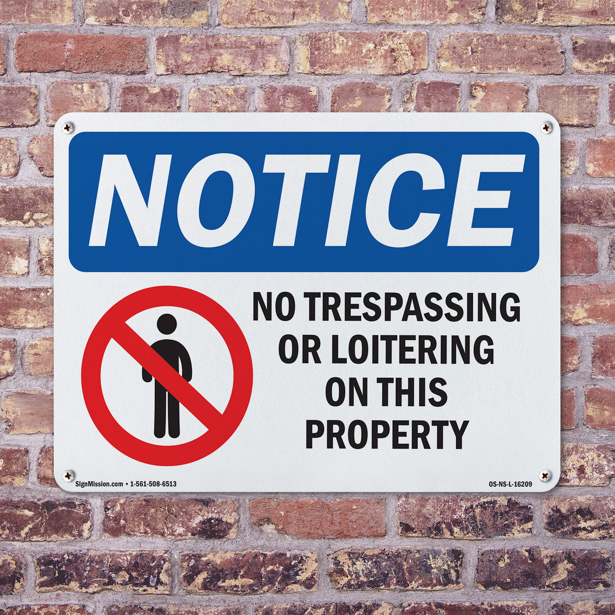 NOTICE No Trespassing Or Loitering On This Property