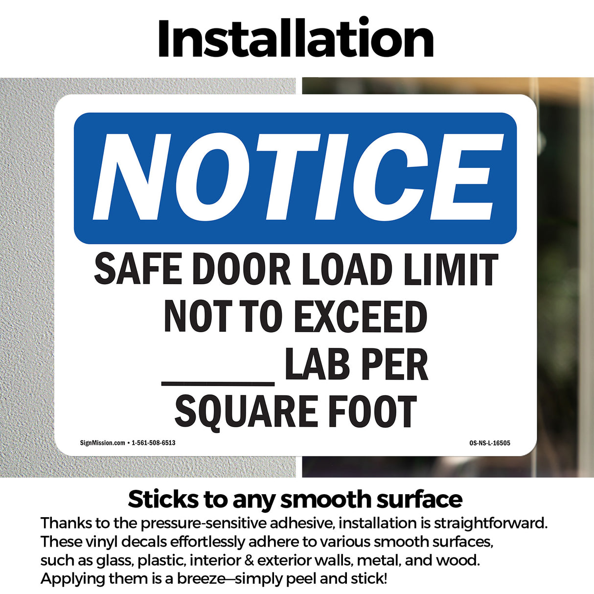 NOTICE Safe Floor Load Limit Not