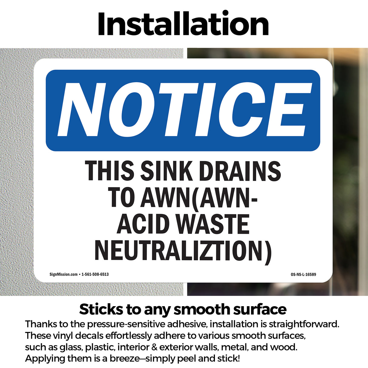 NOTICE Sink Drain AWN Acid Waste Neutralization