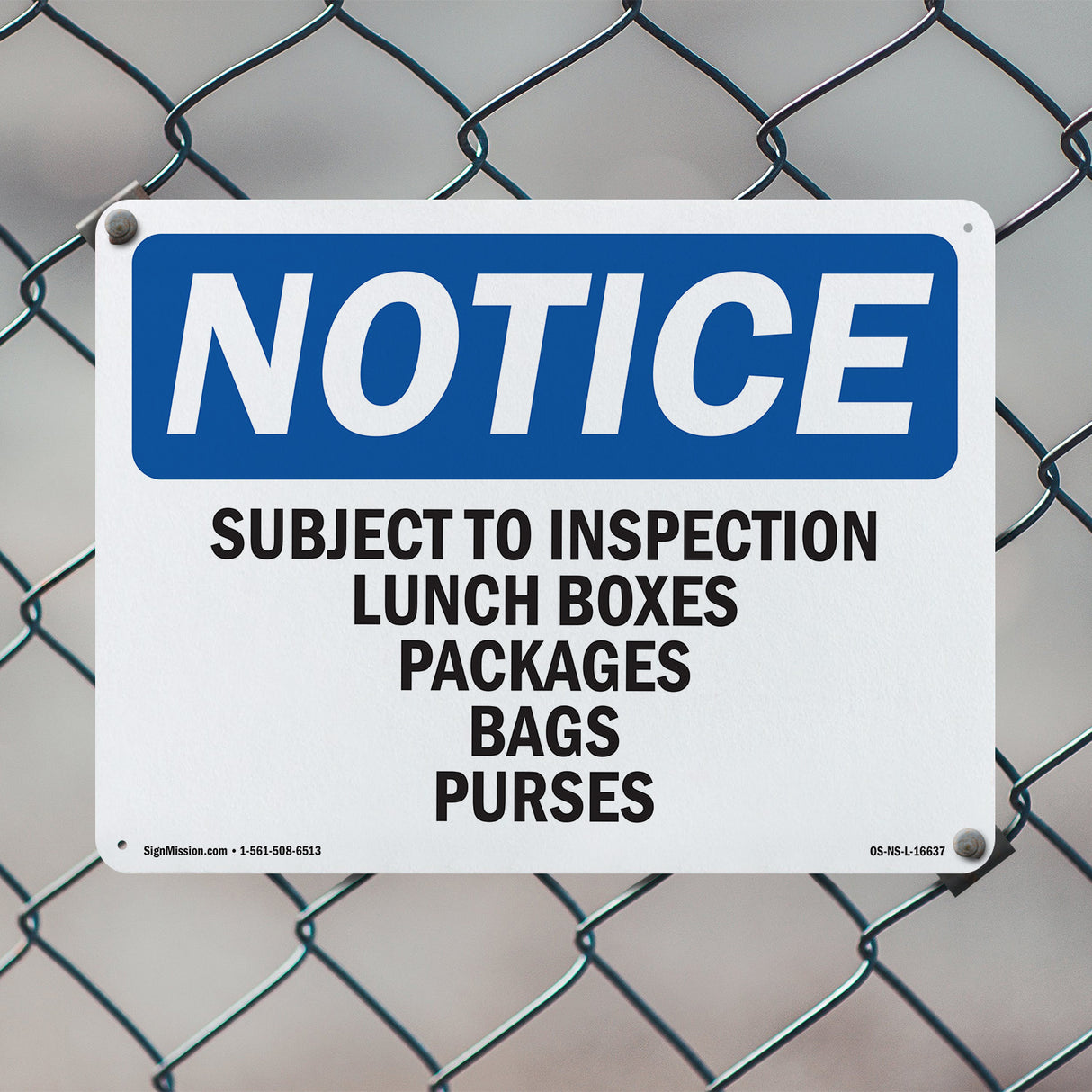 NOTICE Subject To Inspection Lunch Bags Purses