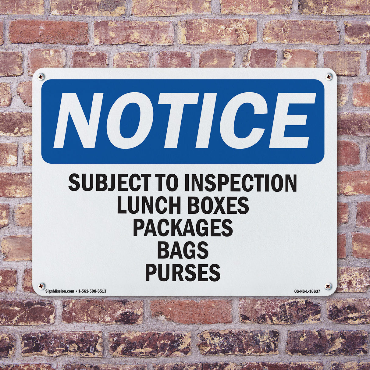 NOTICE Subject To Inspection Lunch Bags Purses
