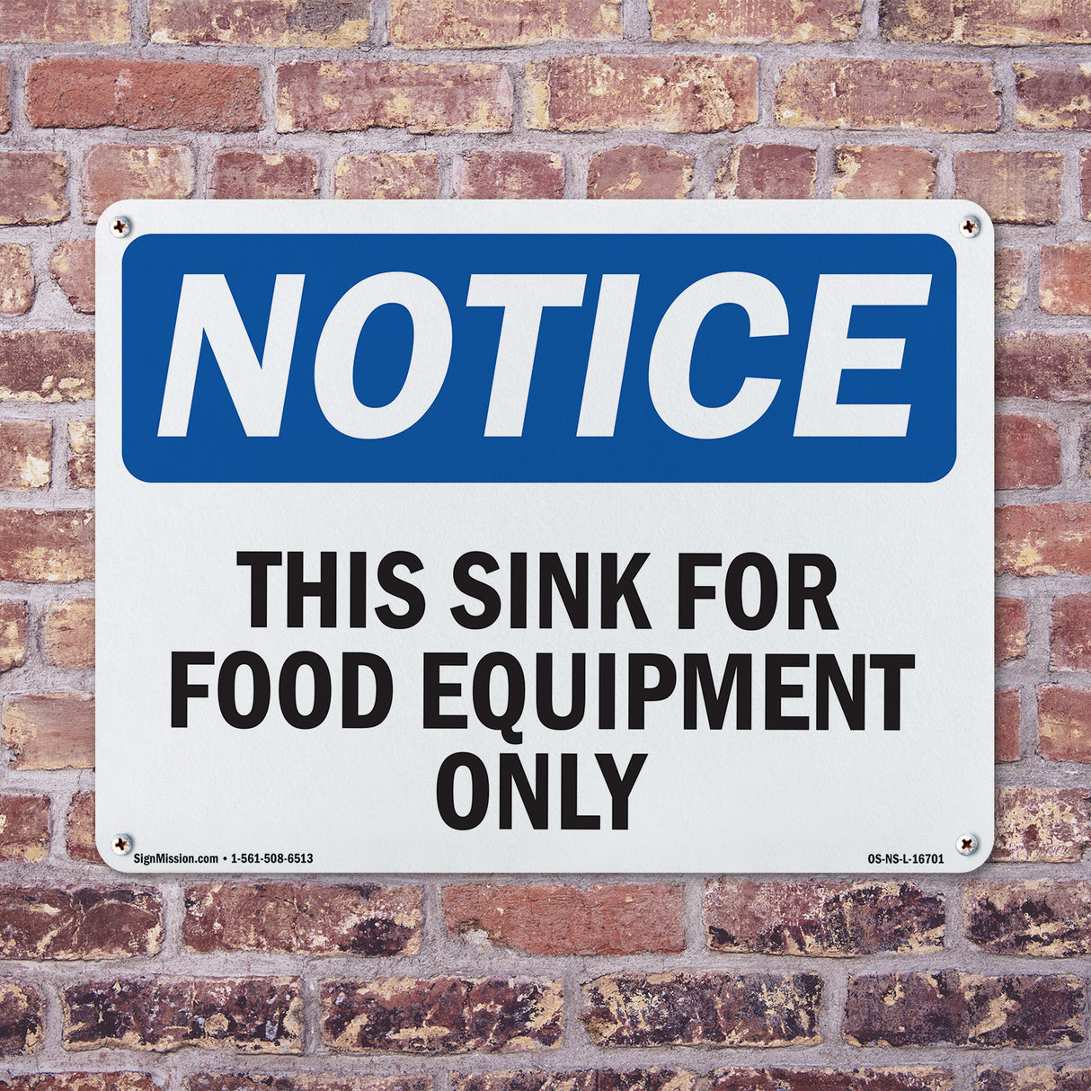 NOTICE This Sink For Food Equipment Only