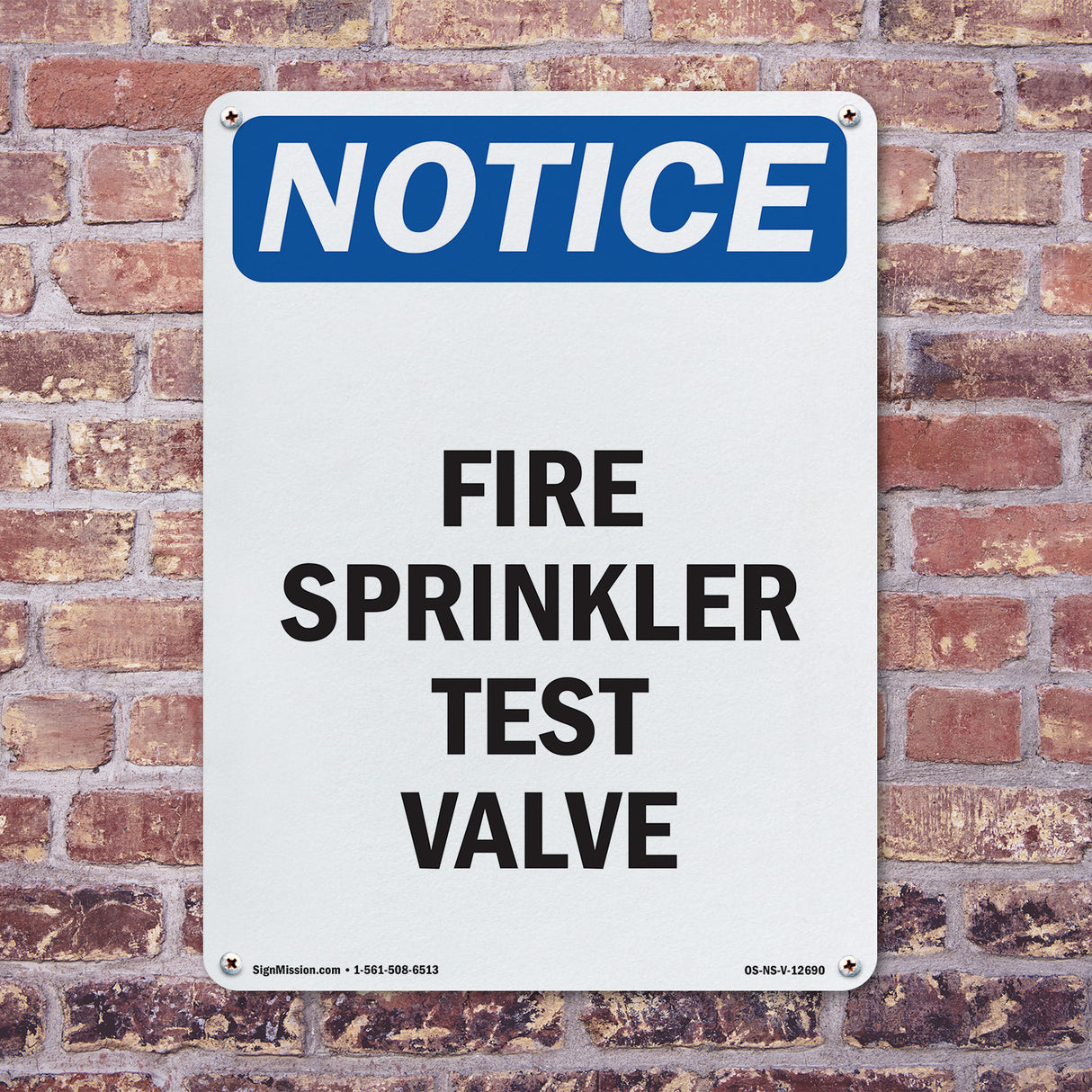 Fire Sprinkler Test Valve Sign