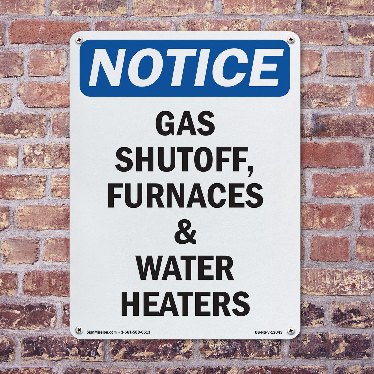 Gas Shutoff, Furnaces And Water Heaters Sign