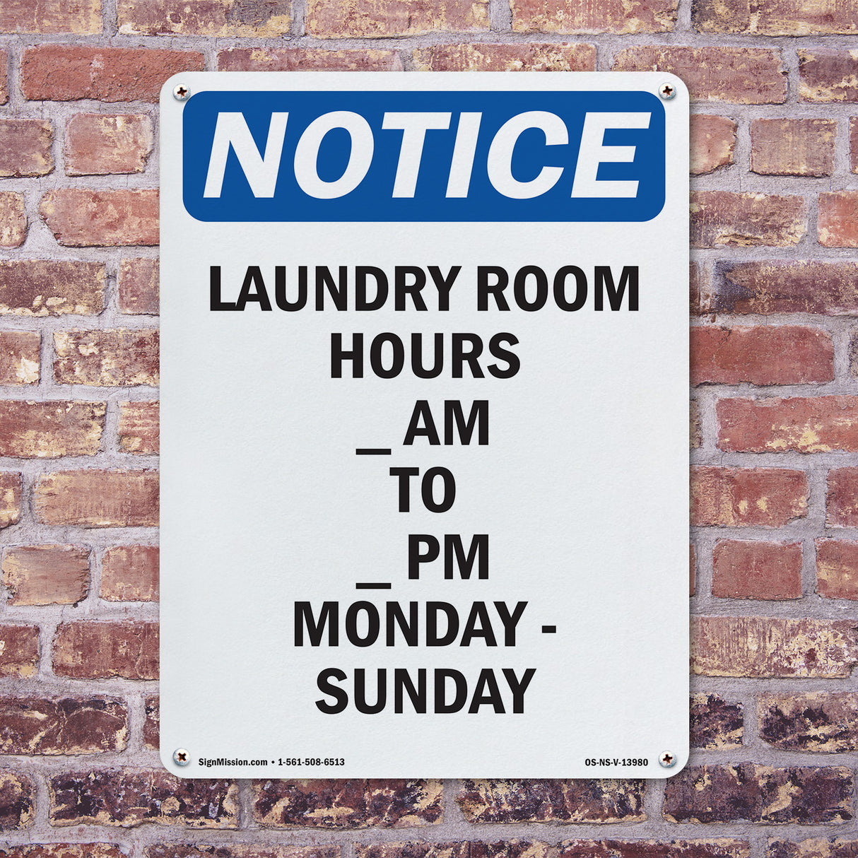 Laundry Room Hours ____ Am To ____ Pm Monday