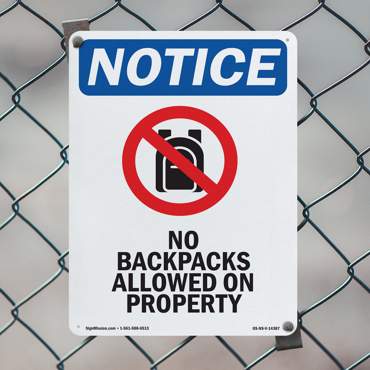 No Backpacks Allowed On Property