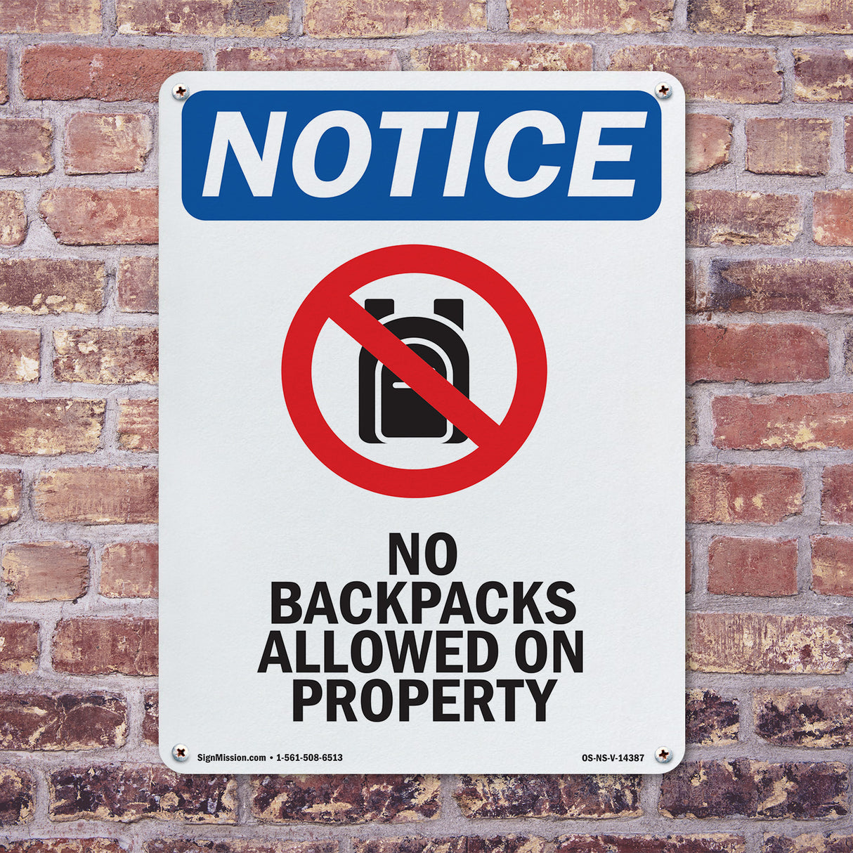 No Backpacks Allowed On Property