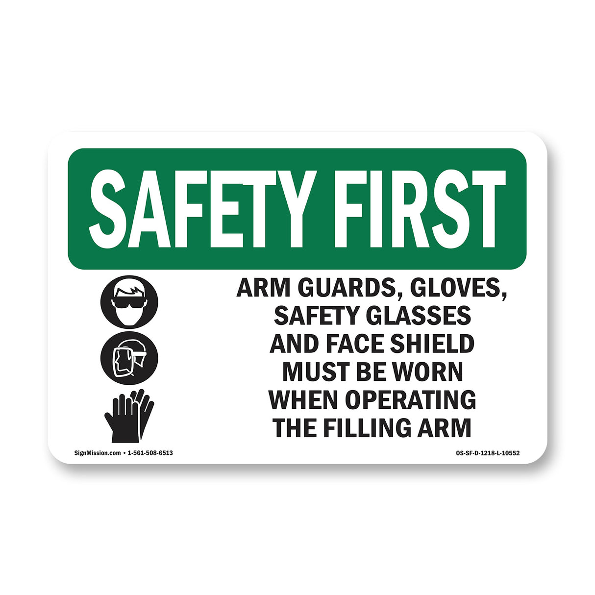 Arm Guards, Gloves, Safety Glasses With Symbol