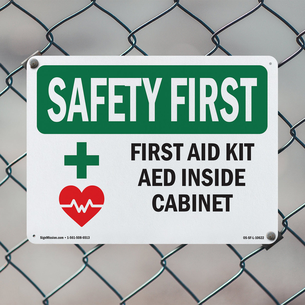 First Aid Kit AED Inside Cabinet With Symbol