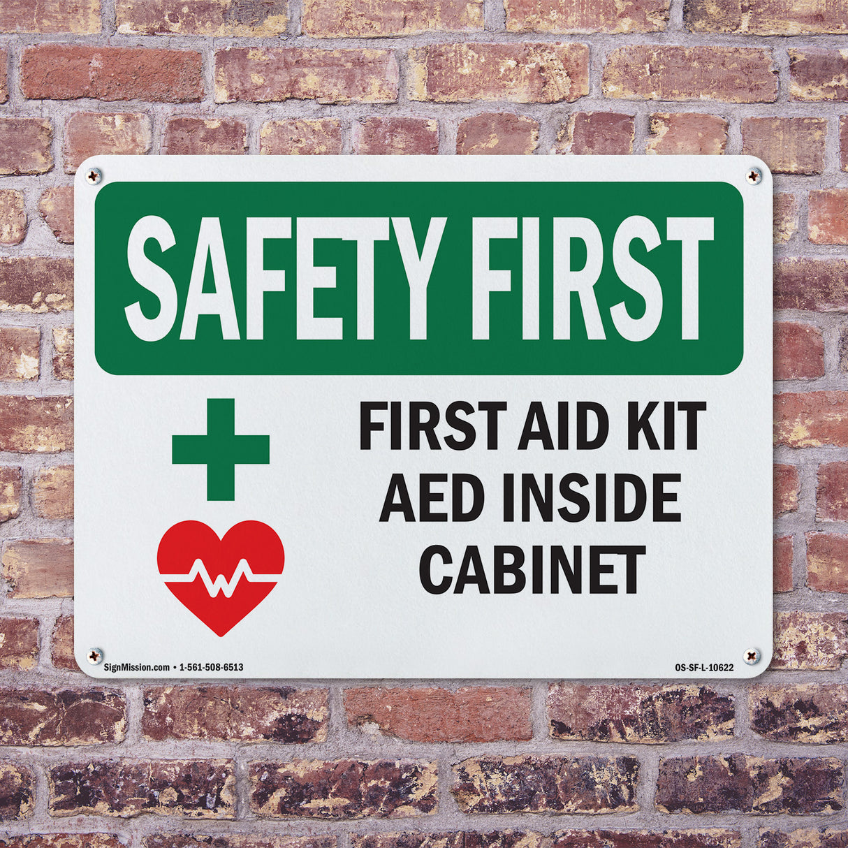 First Aid Kit AED Inside Cabinet With Symbol