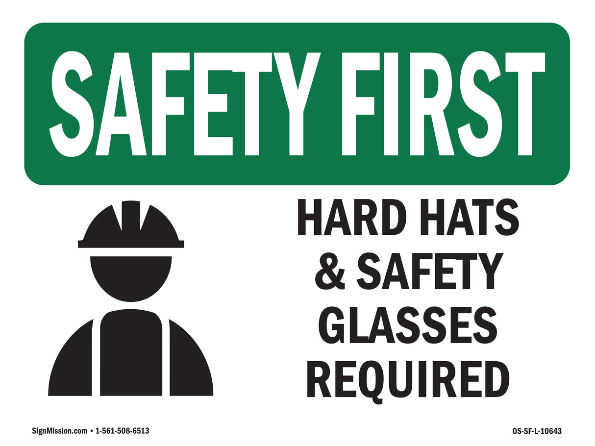 Hard Hats & Safety Glasses Required With Symbol