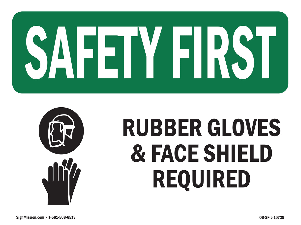 Rubber Gloves & Face Shield Required With Symbol