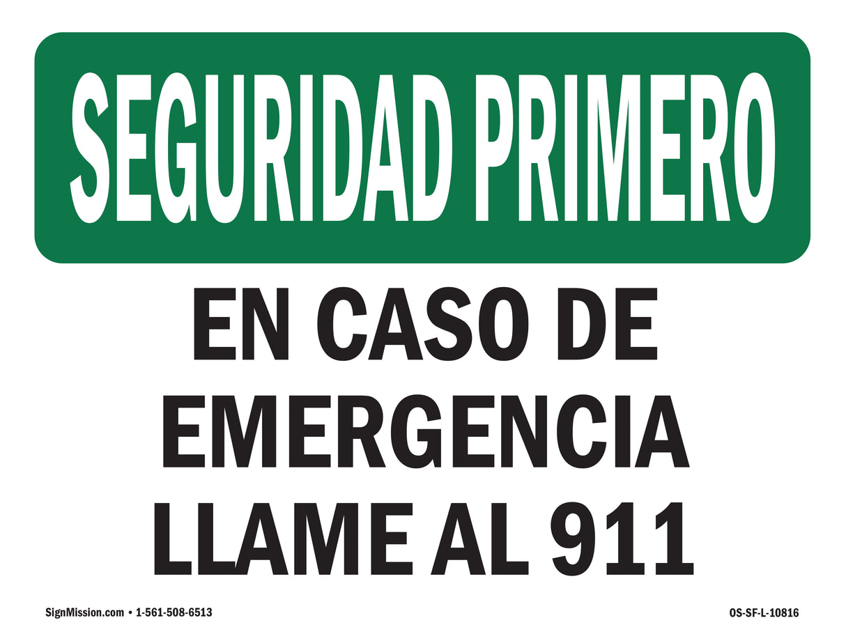 In Case Of Emergency Call 911 Spanish