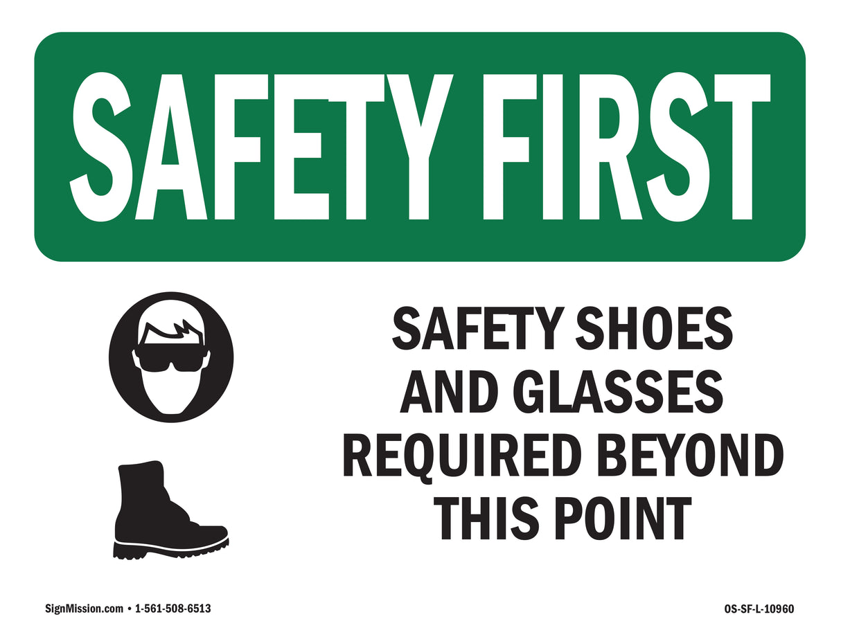 Safety Shoes And Glasses Required With Symbol