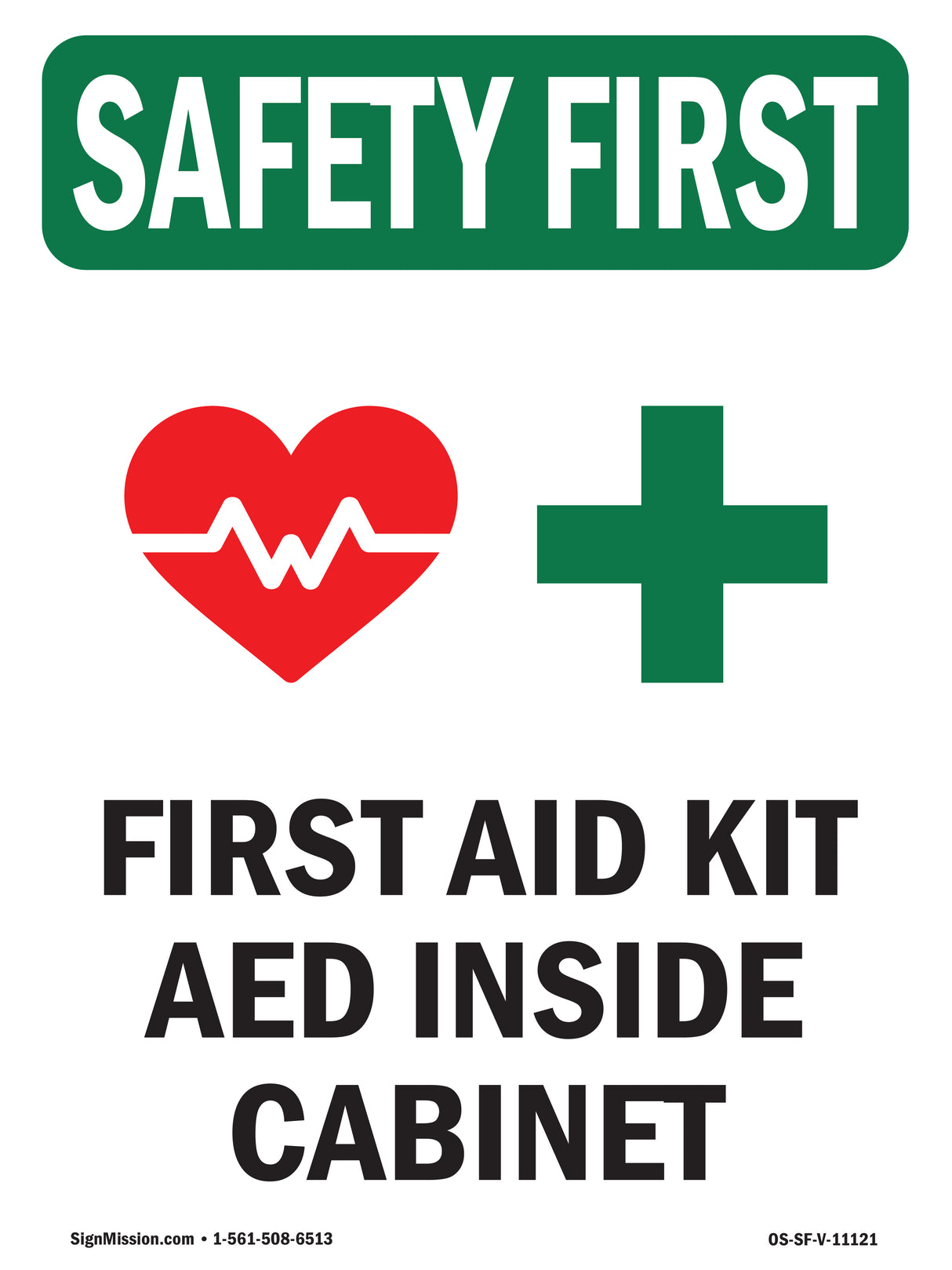 First Aid Kit AED Inside Cabinet With Symbol