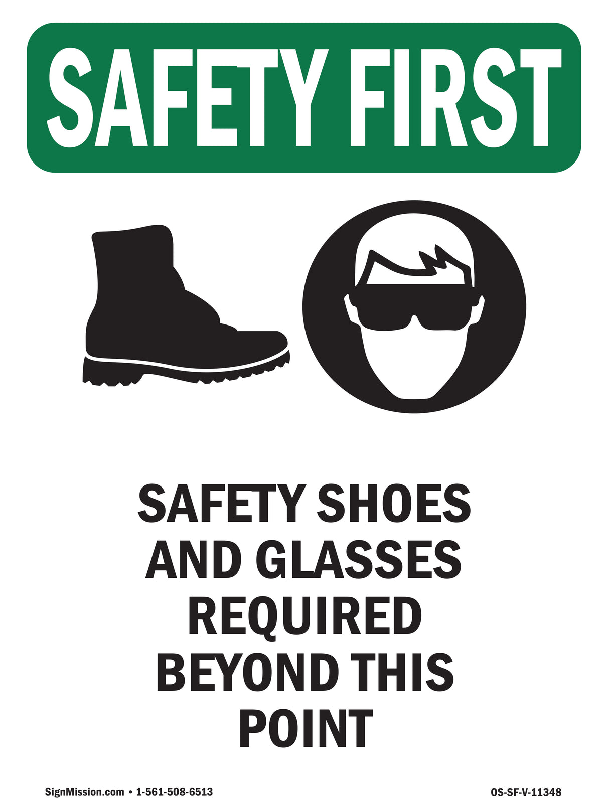 Safety Shoes And Glasses Required With Symbol