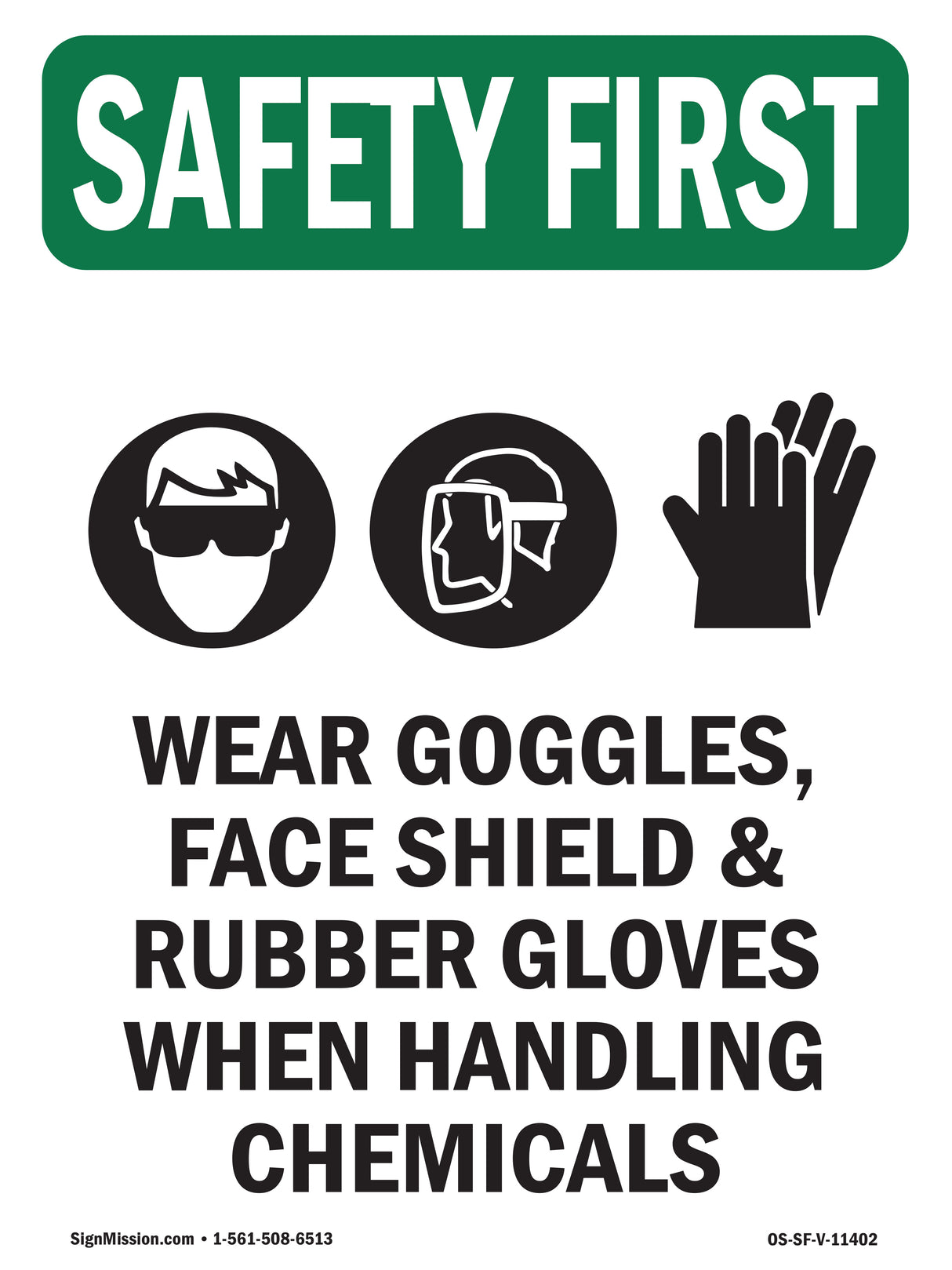 Wear Goggles, Face Shield & With Symbol