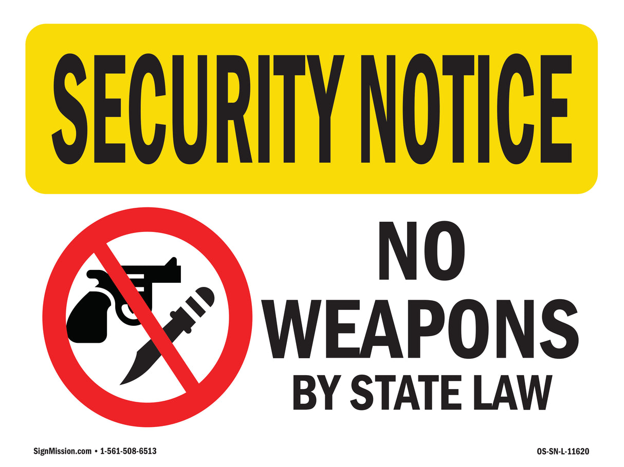 No Weapons By State Law Bilingual