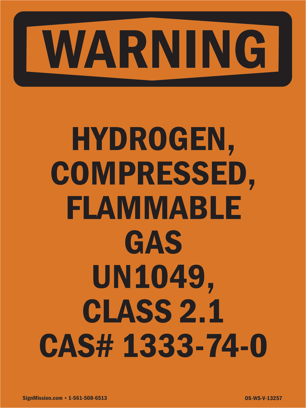 Hydrogen, Compressed, Flammable Gas Un1049,