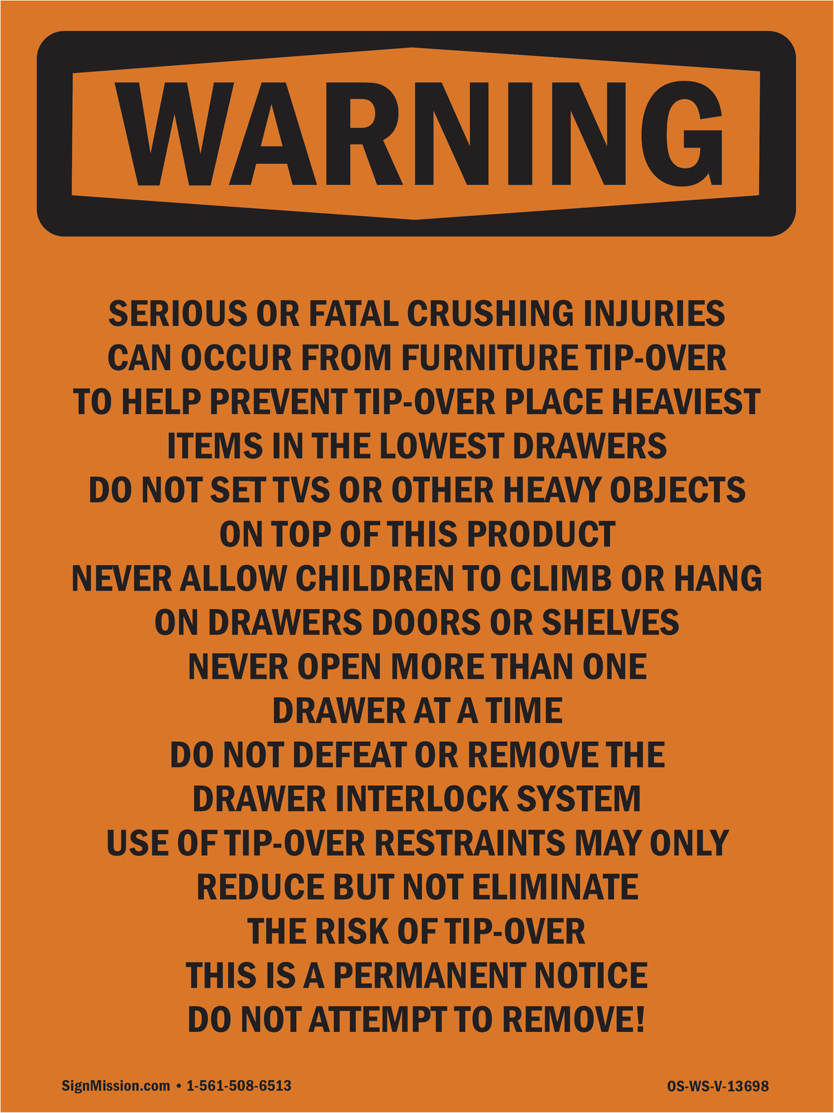 Tip-Over Hazard Do Not Attempt To Remove