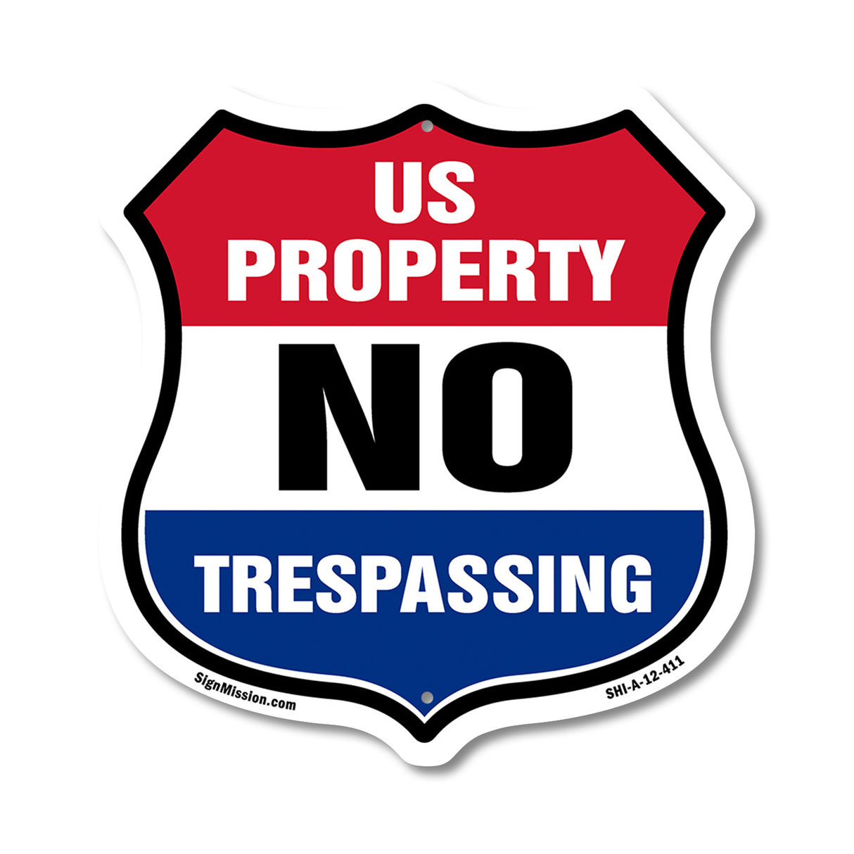 No Trespassing Shield Sign U.S. Property No Trespassing