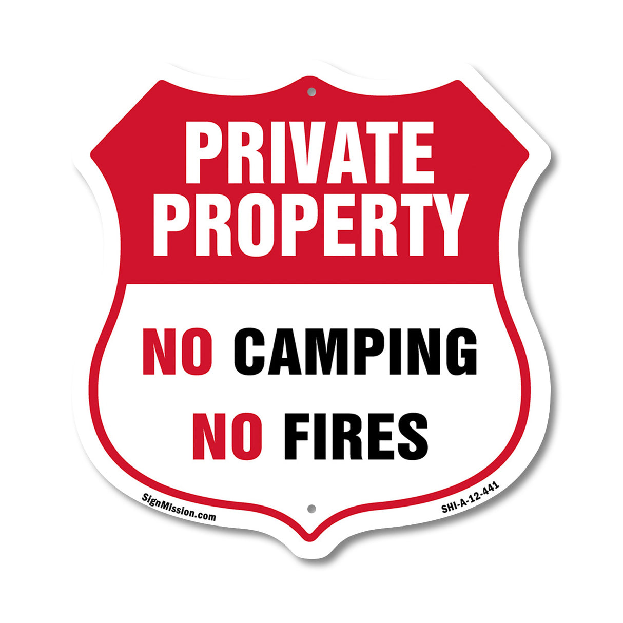 Private Property Shield Sign No Camping No Fires
