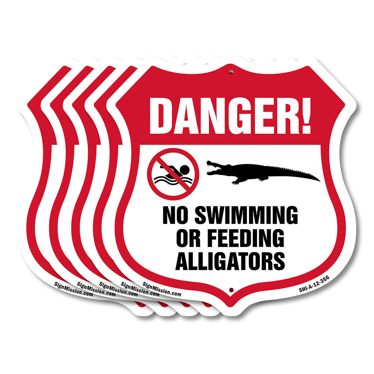 Alligator Warning Shield Sign Danger! No Swimming Or Feeding Alligators