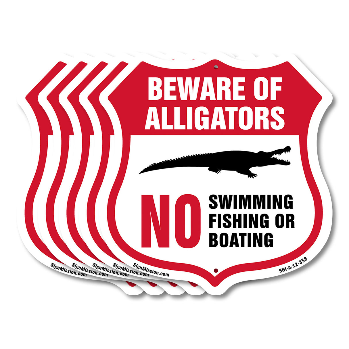 Alligator Warning Shield Sign Beware Of Alligators. No Swimming Fishing Or Boating