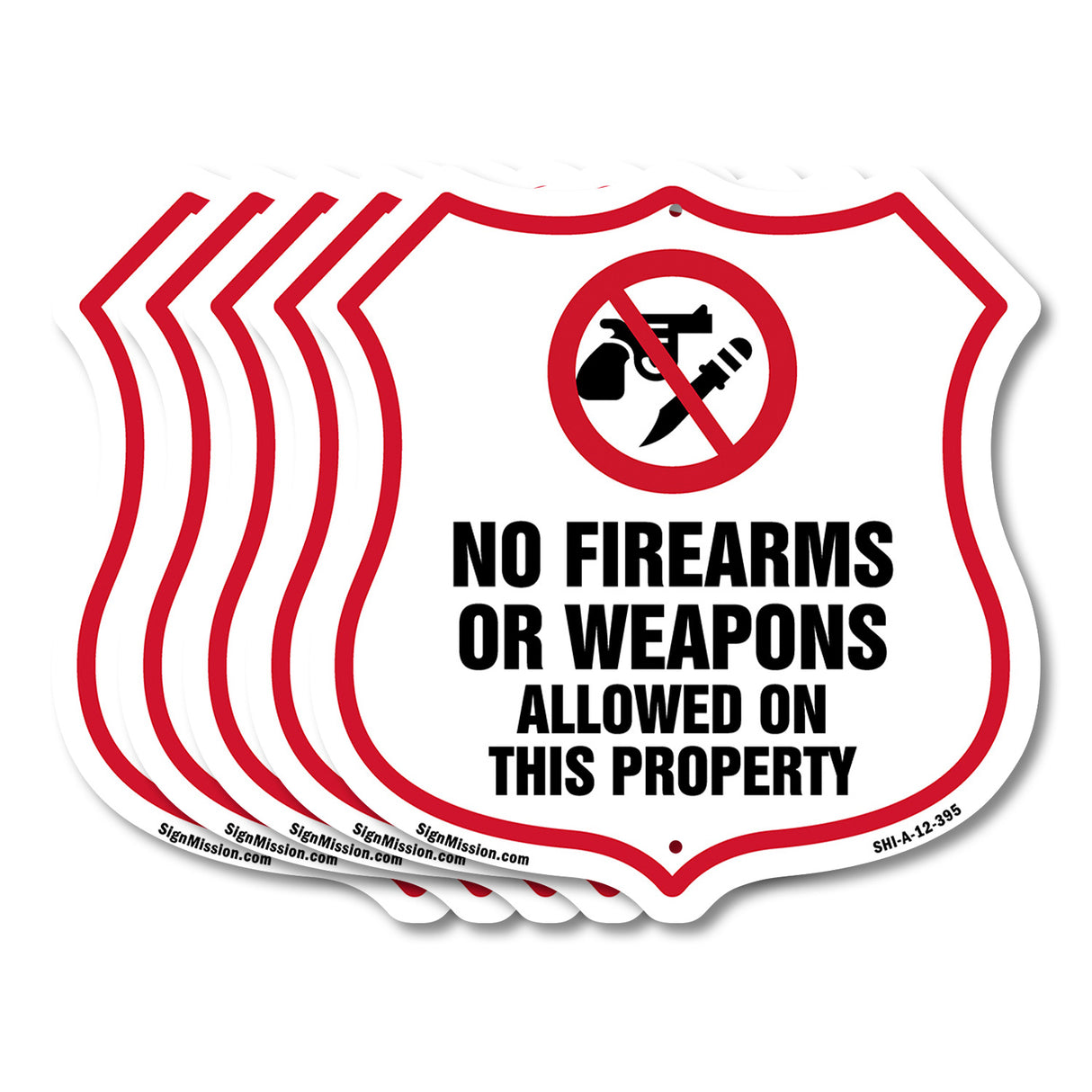 No Guns Shield Sign No Firearms Or Weapons Allowed On This Property