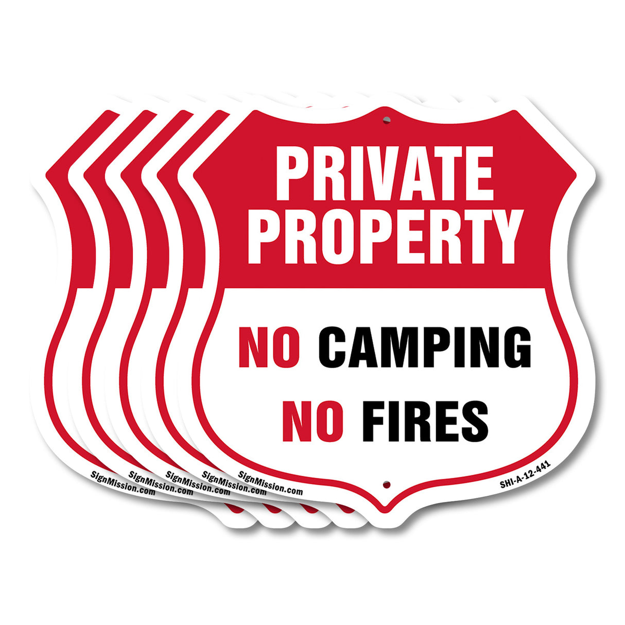 Private Property Shield Sign No Camping No Fires