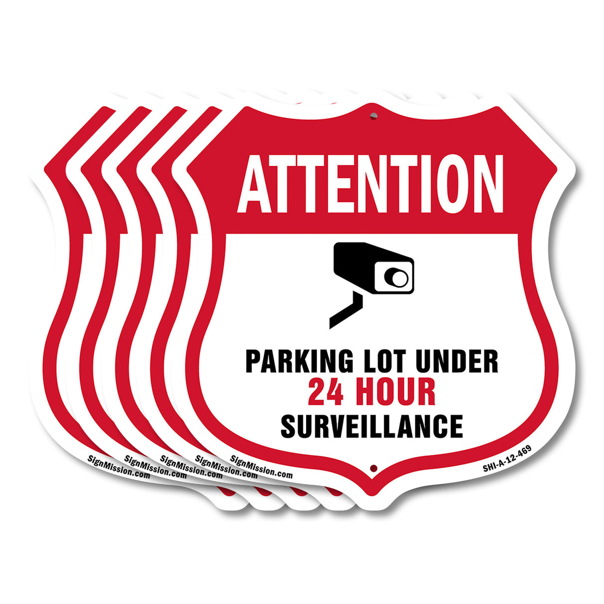 Video Surveillance Shield Sign Attention Parking Lot Under Video Surveillance