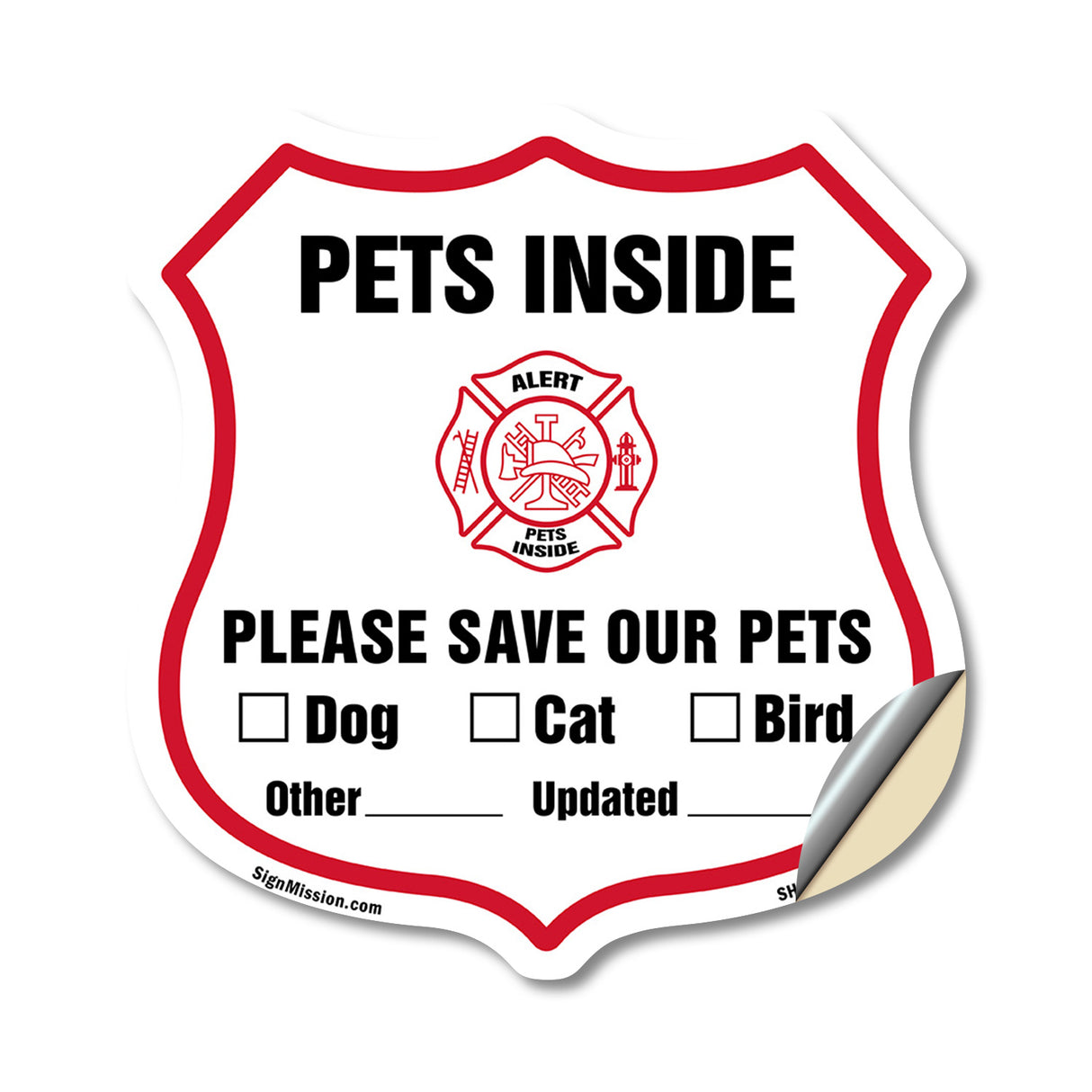 Pets Inside Shield Sign Alert Please Save Our Pets