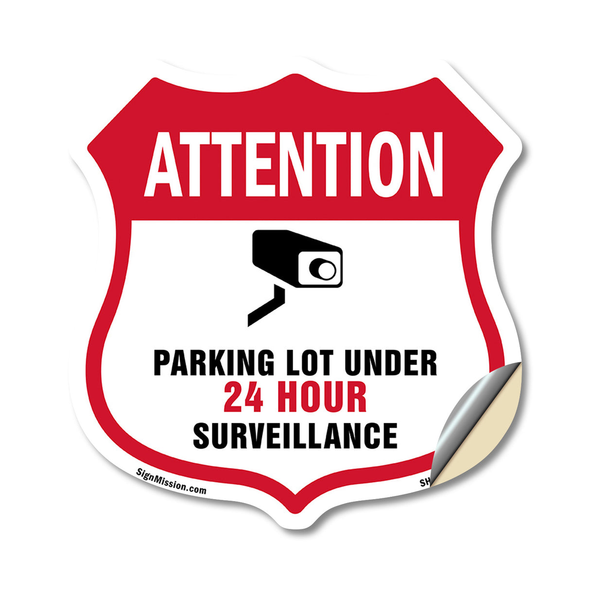 Video Surveillance Shield Sign Attention Parking Lot Under Video Surveillance