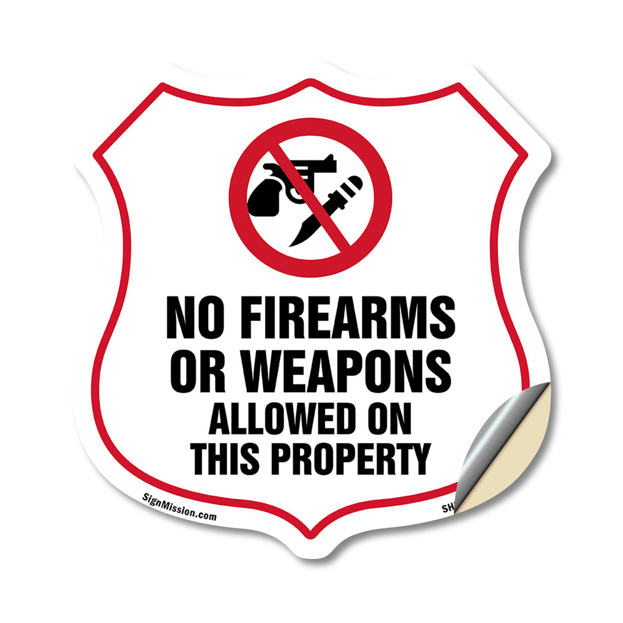No Guns Shield Sign No Firearms Or Weapons Allowed On This Property