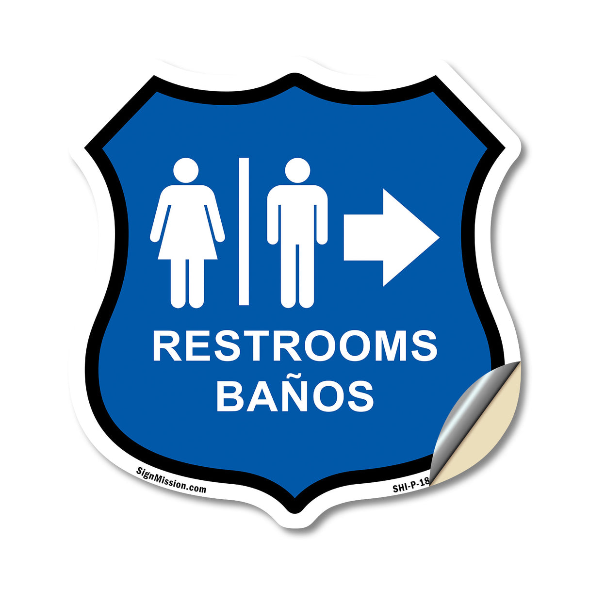 Restrooms Baños Right Arrow Bilingual English / Spanish