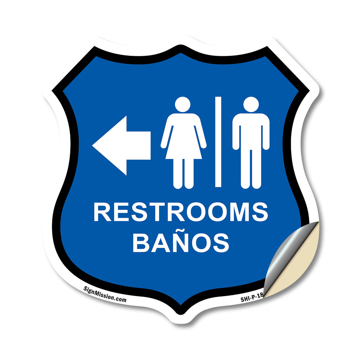 Restrooms Baños Left Arrow Bilingual English / Spanish