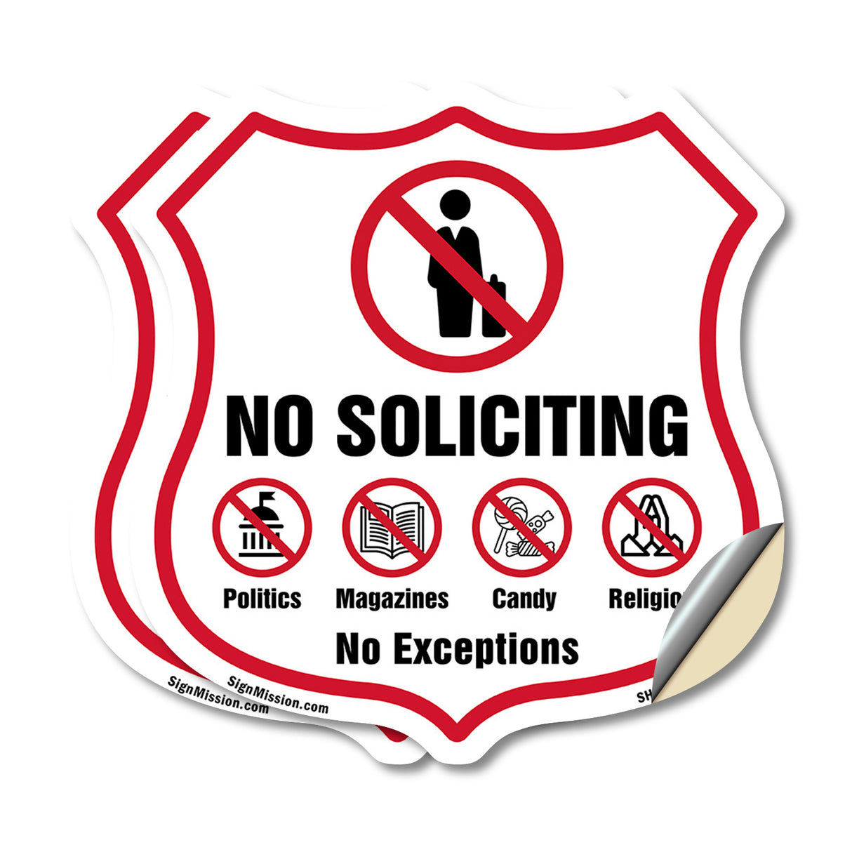No Soliciting Shield Sign No Politics Magazines Candy Religion No Exceptions