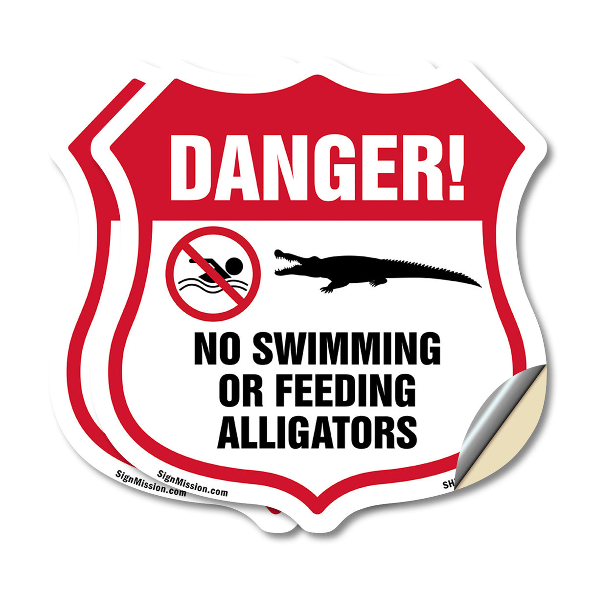 Alligator Warning Shield Sign Danger! No Swimming Or Feeding Alligators