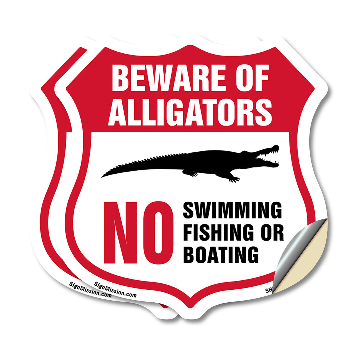 Alligator Warning Shield Sign Beware Of Alligators. No Swimming Fishing Or Boating