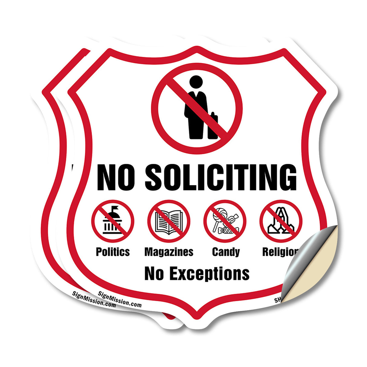 No Soliciting Shield Sign No Politics Magazines Candy Religion No Exceptions