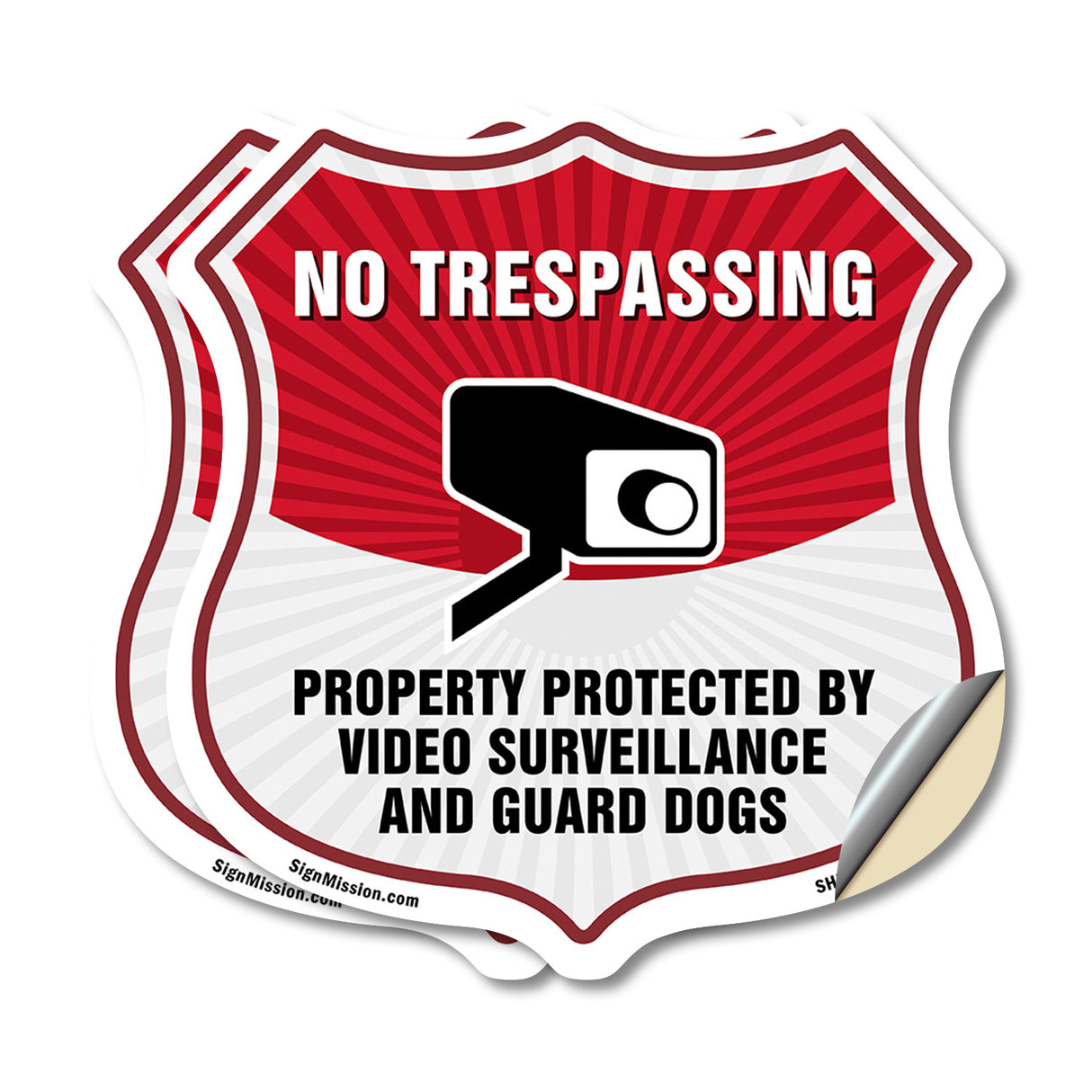 No Trespassing Shield Sign Property Protected By Video Surveillance And Guard Dogs