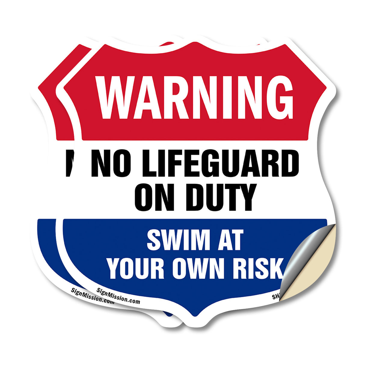 Pool Warning Shield Sign No Lifeguard On Duty Swim At Your Own Risk