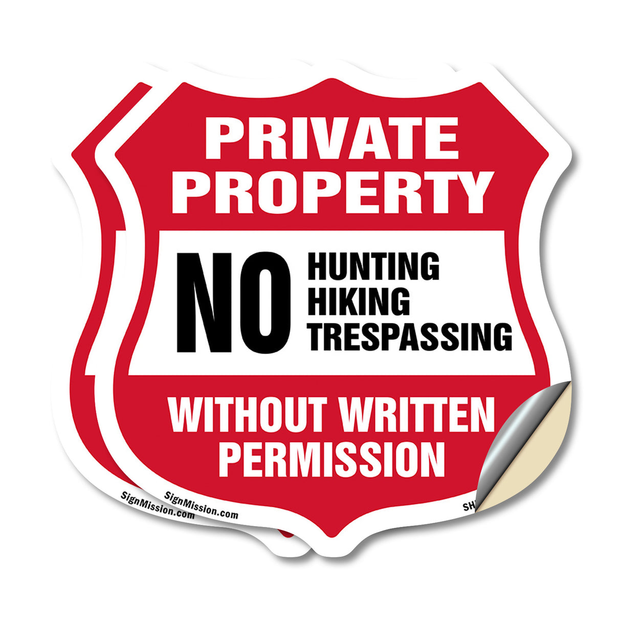Private Property Shield Sign No Hunting Fishing Trespassing Without Written Permission