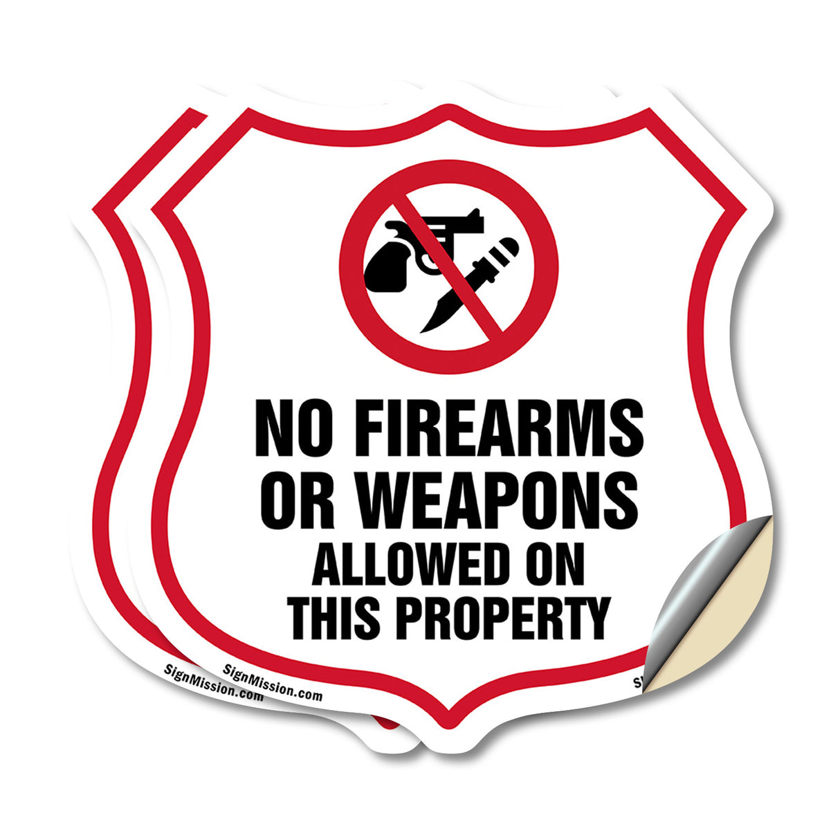 No Guns Shield Sign No Firearms Or Weapons Allowed On This Property