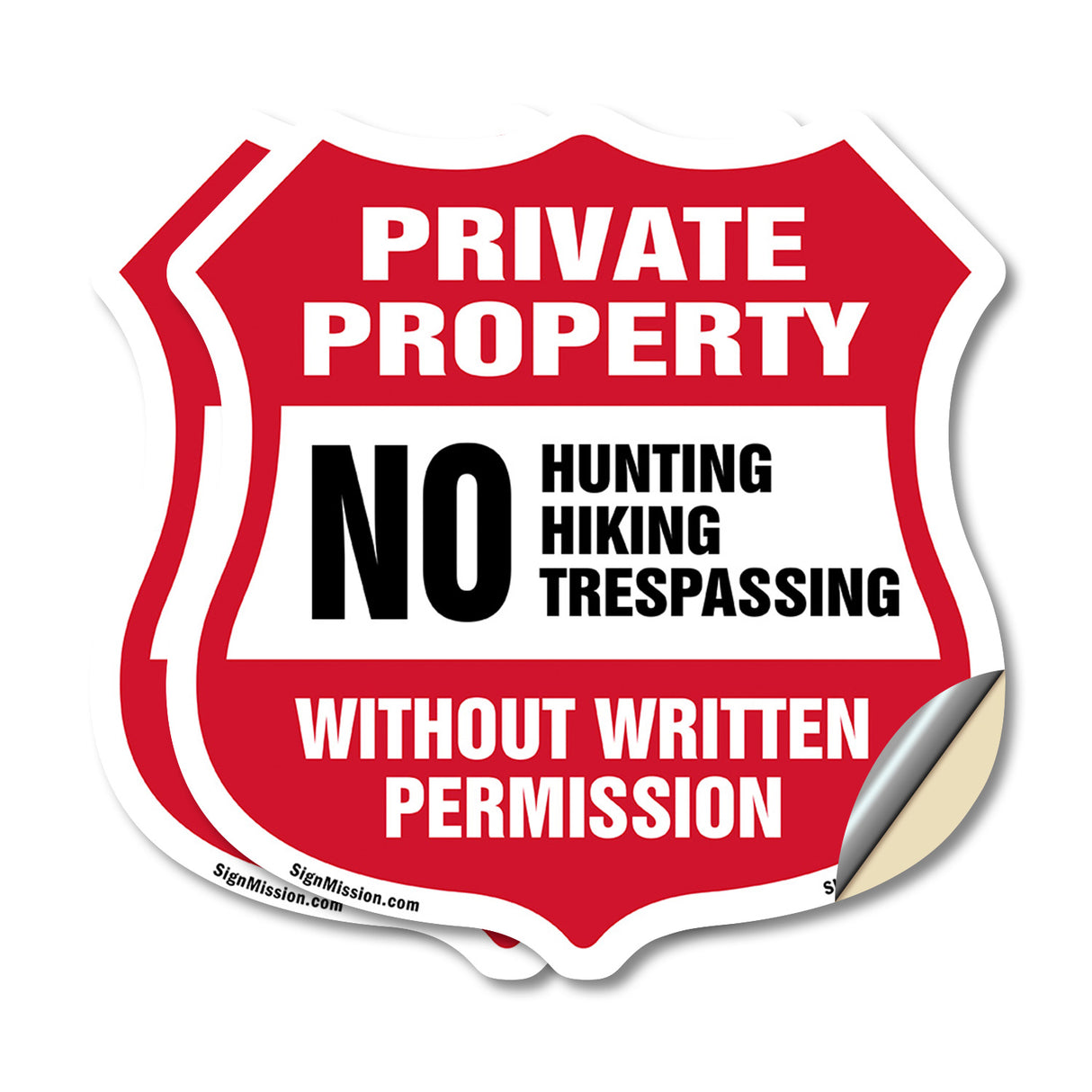 Private Property Shield Sign No Hunting Fishing Trespassing Without Written Permission