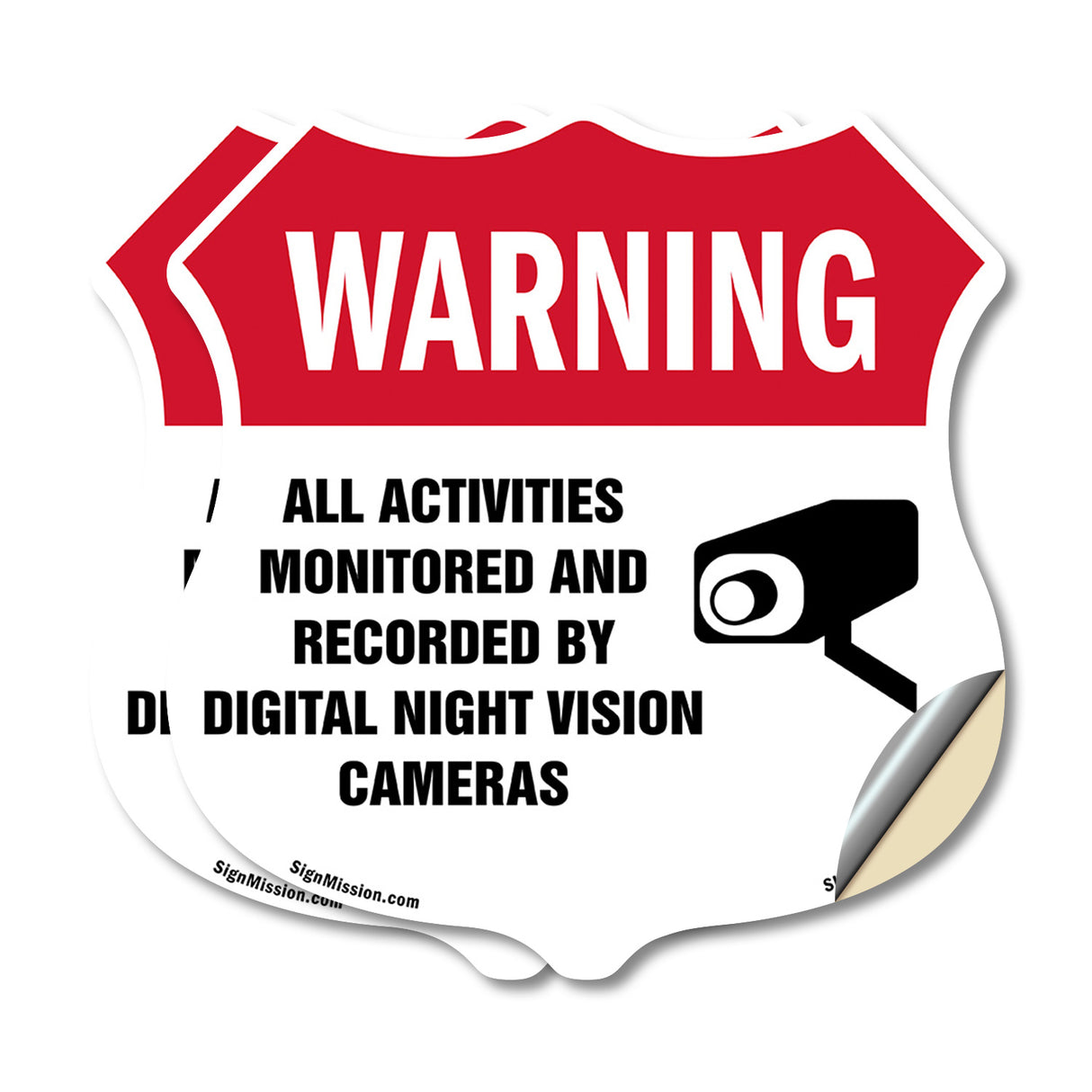 Video Surveillance Shield Label Set Warning All Activities Monitored And Recorded By Digital Night Vision Cameras