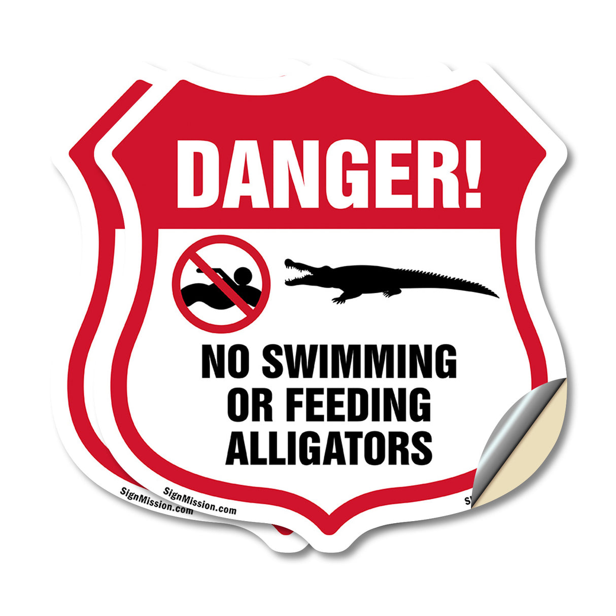 Alligator Warning Shield Sign Danger! No Swimming Or Feeding Alligators