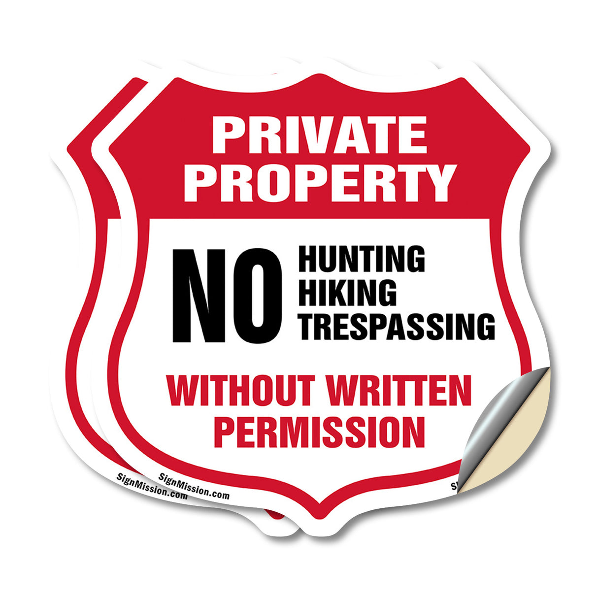 Private Property Shield Sign No Hunting Hiking Trespassing Without Written Permission