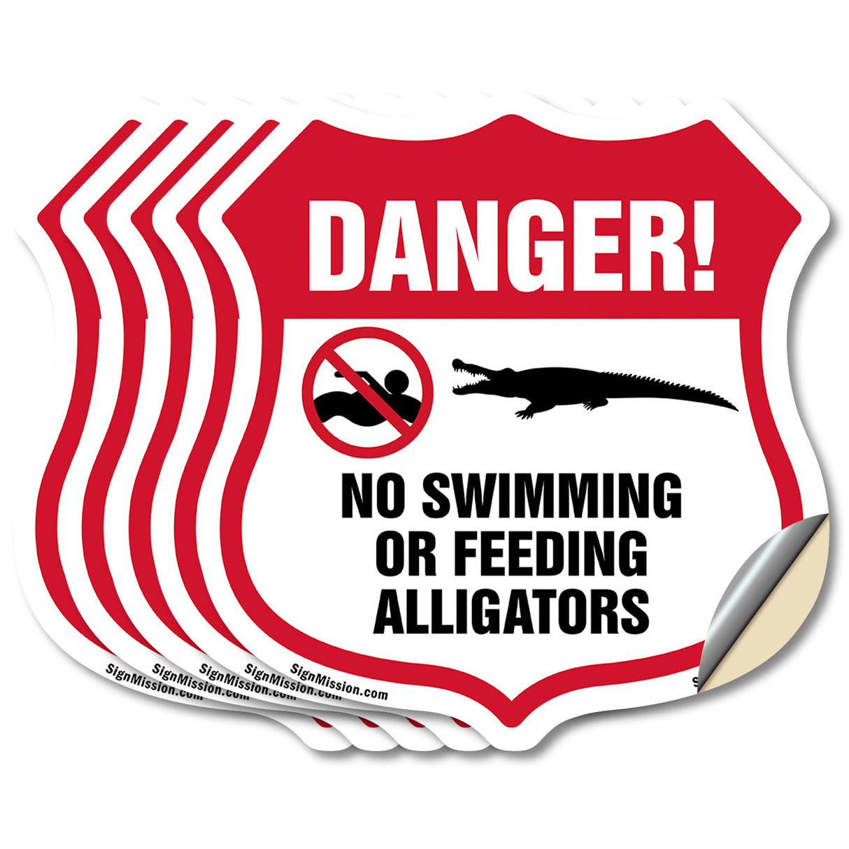 Alligator Warning Shield Sign Danger! No Swimming Or Feeding Alligators